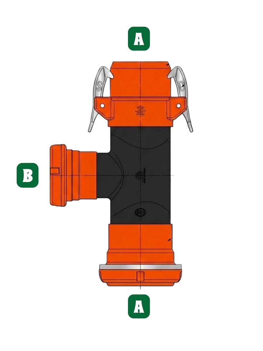 Latching tee dimension diagram